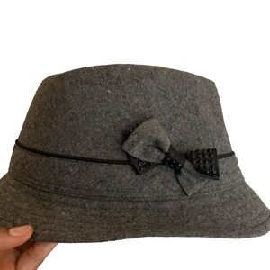 Something Special Gray medium wool poly fedora hat with glitter bow detail